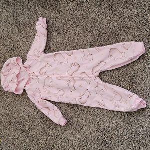 One piece. Pink with bear and snowflake detail. Size 18months